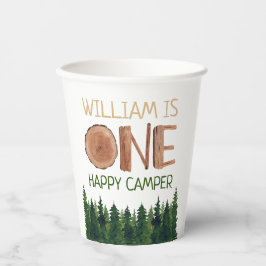 1e Verjaardag Naam Rustieke One Happy Camper Papieren Bekers