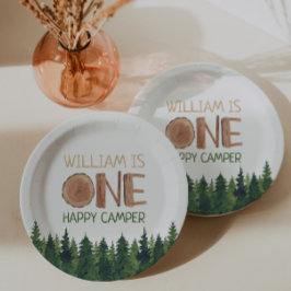 1e Verjaardag Naam Rustieke One Happy Camper Papieren Bordje