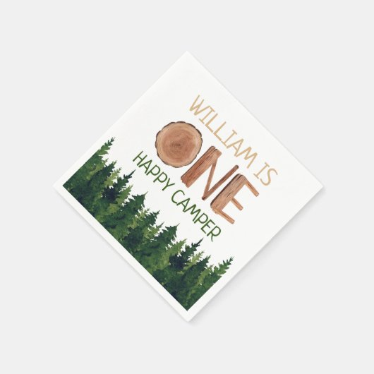 1e Verjaardag Naam Rustieke One Happy Camper Servet (Hoek)