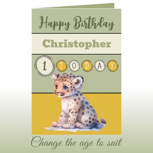 1e verjaardag naam toevoegen jongen schattig dier  kaart