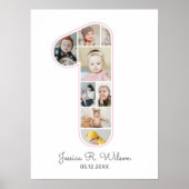 1e verjaardag nummer 1 fotocollage Baby kinderkame Poster (Voorkant)