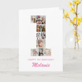 1e verjaardag nummer 1 fotocollage gepersonaliseer kaart (Gele Bloem)