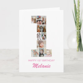 1e verjaardag nummer 1 fotocollage gepersonaliseer kaart