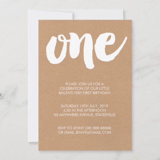 1e verjaardag nummer één foto overlay uitnodiging (Achterkant)