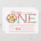 1e verjaardag nummer één foto uitnodiging (Voorkant / Achterkant)