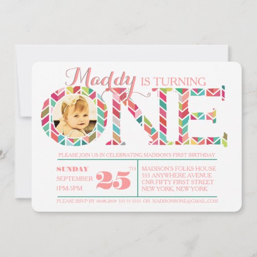 1e verjaardag nummer één foto uitnodiging (Voorkant)