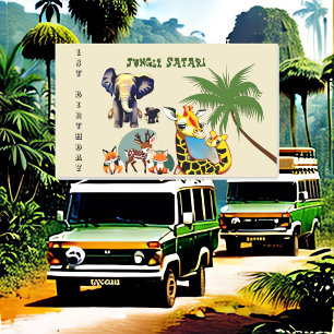 1e Verjaardag Oerwoud Safari Olifant Giraffe Herte Rechthoekige Sticker