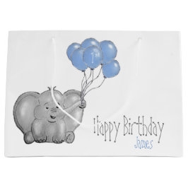 1e verjaardag olifant met blauwe ballon groot cadeauzakje
