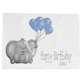 1e verjaardag olifant met blauwe ballon groot cadeauzakje (Achterkant)