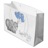 1e verjaardag olifant met blauwe ballon groot cadeauzakje (Achterkant Gekanteld)