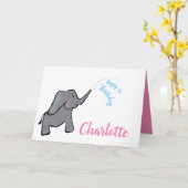 1e verjaardag olifant roze meisje kaart (Gele Bloem)