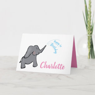 1e verjaardag olifant roze meisje kaart