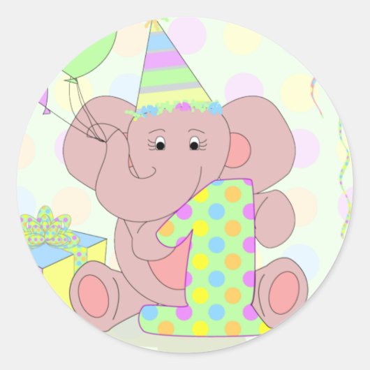 1e Verjaardag Olifant Sticker voor Jongens (Voorkant)