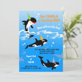 1e verjaardag onder de zee orka walvis meisje kaart (Staand voorkant)