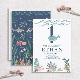 1e verjaardag onder de Zee Waterverf walvis Kaart
