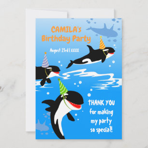 1e verjaardag onder het zee orka walvis baby meisj bedankkaart