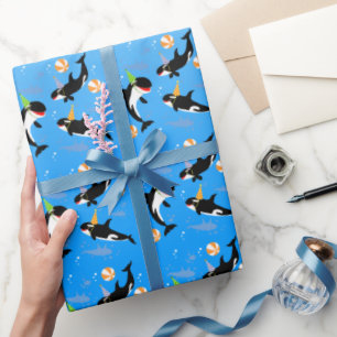1e verjaardag onder het zee orka walvis baby meisj cadeaupapier