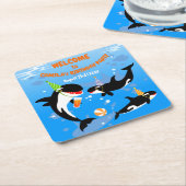 1e verjaardag onder het zee orka walvis baby meisj kartonnen onderzetters (Schuin)