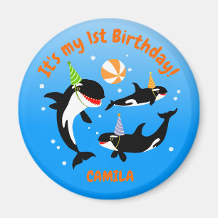 1e verjaardag onder het zee orka walvis baby meisj magneet
