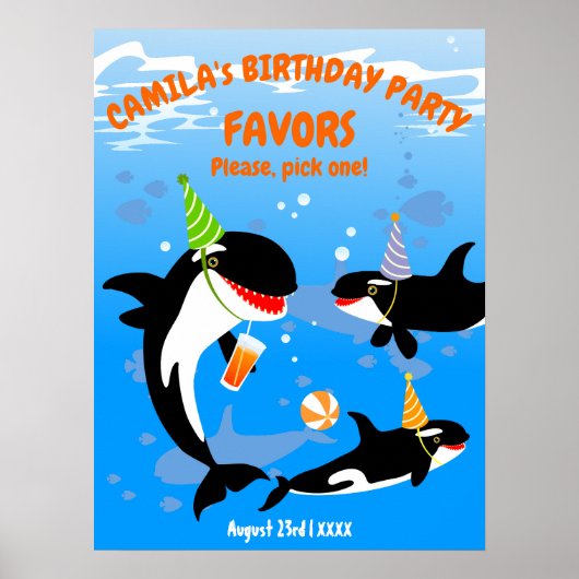 1e verjaardag onder het zee orka walvis baby meisj poster (Voorkant)