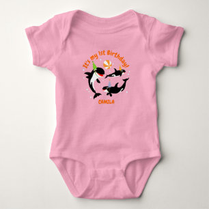 1e verjaardag onder het zee orka walvis baby meisj romper