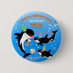 1e verjaardag onder het zee orka walvis baby meisj ronde button 5,7 cm