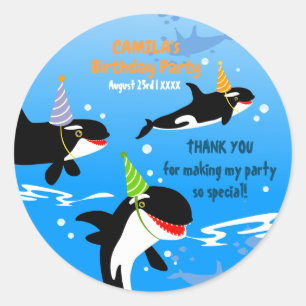 1e verjaardag onder het zee orka walvis baby meisj ronde sticker