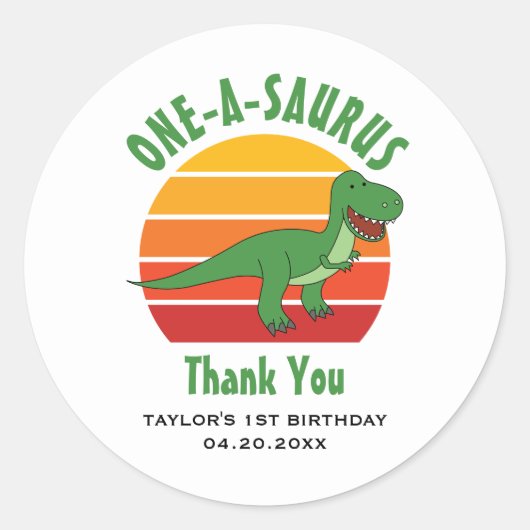 1e verjaardag One-A-Saurus dinosaurus genderneutra Ronde Sticker (Voorkant)