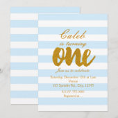 1e verjaardag ONE Blue & White Stripes uitnodiging (Voorkant / Achterkant)