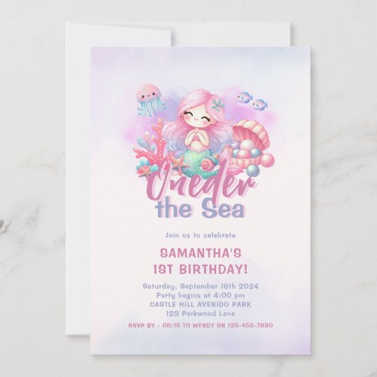 1e verjaardag | ONEder het Zee Zeemeermin Kaart (Voorkant)