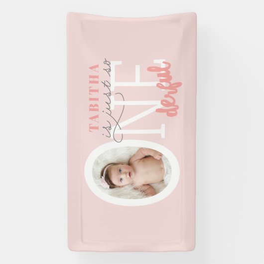 1e verjaardag ONEderful roze girly modern elegant Spandoek (Verticaal)