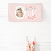 1e verjaardag ONEderful roze girly modern elegant Spandoek (Insitu)