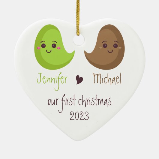 1e verjaardag Onze eerste kerstman Bean Funny Keramisch Ornament (Achterkant)