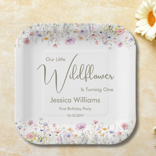 1e verjaardag Onze kleine wilde bloem die er een w Papieren Bordje