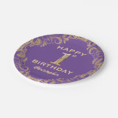 1e verjaardag Paars en goudglitter Lijst Papieren Bordje (Gekanteld)