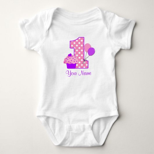 1e Verjaardag Paarse Cupcake Gepersonaliseerd T-sh Romper (Voorkant)
