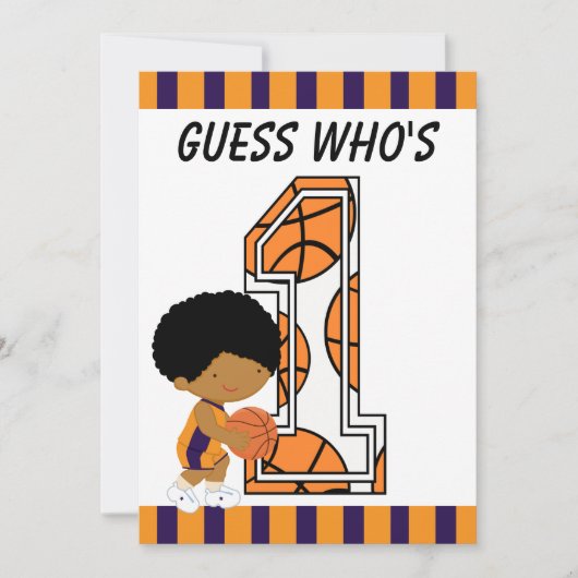 1e verjaardag Paarse en Oranje Basketball Player Kaart (Voorkant)