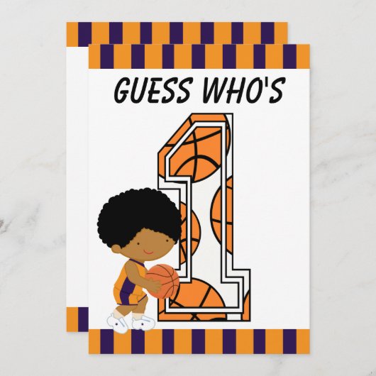 1e verjaardag Paarse en Oranje Basketball Player Kaart (Voorkant / Achterkant)