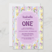 1e Verjaardag Paarse Floral Striped Party Kaart (Voorkant)