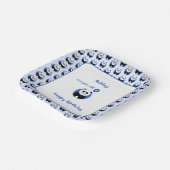 1e verjaardag panda blauwe ballon papieren bordje (Gebogen)