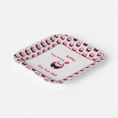 1e verjaardag panda rode ballon papieren bordje (Gebogen)