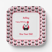 1e verjaardag panda rode ballon papieren bordje (Voorkant)
