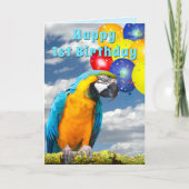 1e verjaardag Parrot Colorful Balloons Card Kaart (Voorkant)