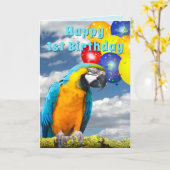 1e verjaardag Parrot Colorful Balloons Card Kaart (Gele Bloem)