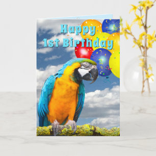1e verjaardag Parrot Colorful Balloons Card Kaart