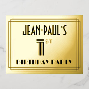 1e verjaardag partij ~ Art Deco Style "1" + Naam Folie Uitnodiging Briefkaart
