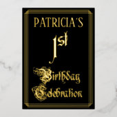 1e verjaardag Partij - Fancy Manuscript & de Naam Folie Uitnodiging (Voorkant)