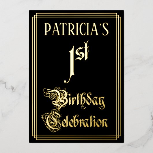 1e verjaardag Partij - Fancy Manuscript & de Naam Folie Uitnodiging (Voorkant)