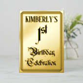 1e verjaardag Partij - Legant Manuscript + de Naam Folie Uitnodiging (Staand Voorkant)