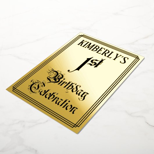 1e verjaardag Partij - Legant Manuscript + de Naam Folie Uitnodiging (Gedraaid)